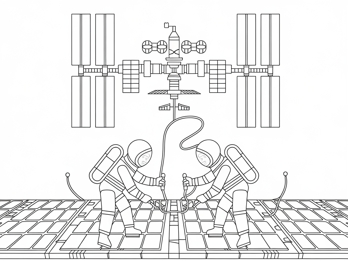 Astronauts Working on the Space Station