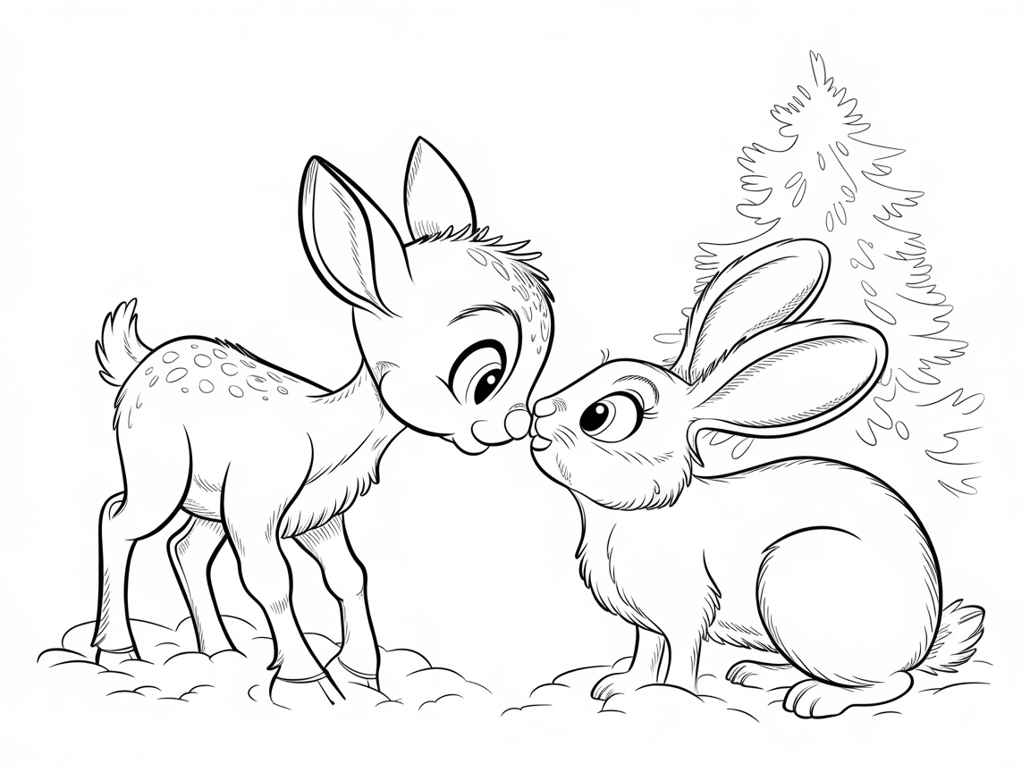 Adorable Encounter: Baby Reindeer Meets a Bunny