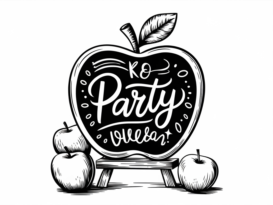 Chalkboard Apple Party Sign Coloring Page