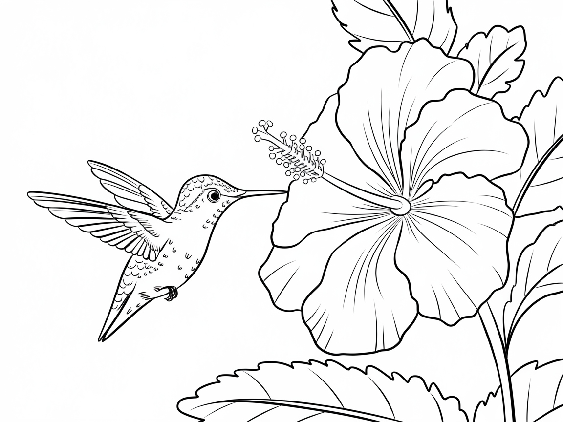Graceful Hummingbird and Hibiscus Beauty