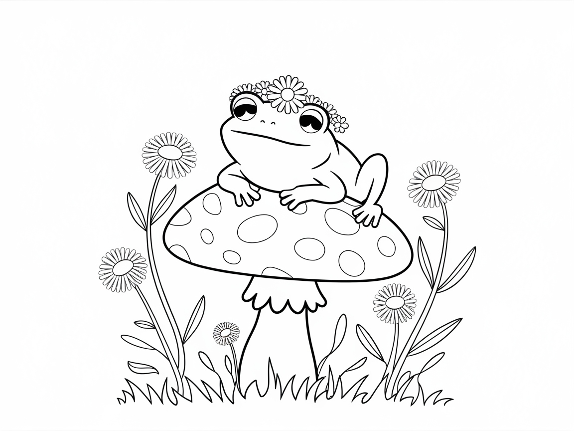 Charming Frog on a Toadstool Coloring Page