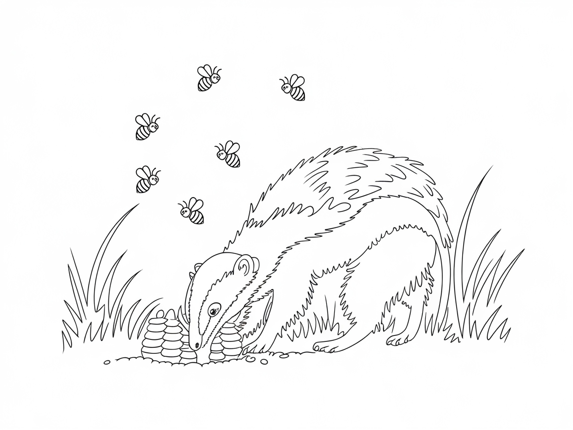 Curious Honey Badger Exploring a Beehive