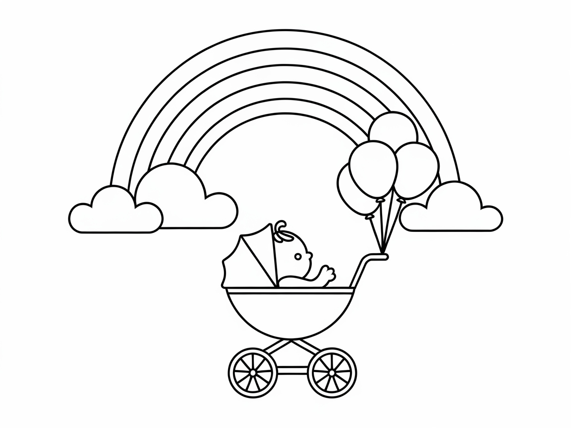 Rainbow Dreams: Baby in a Stroller Coloring Page