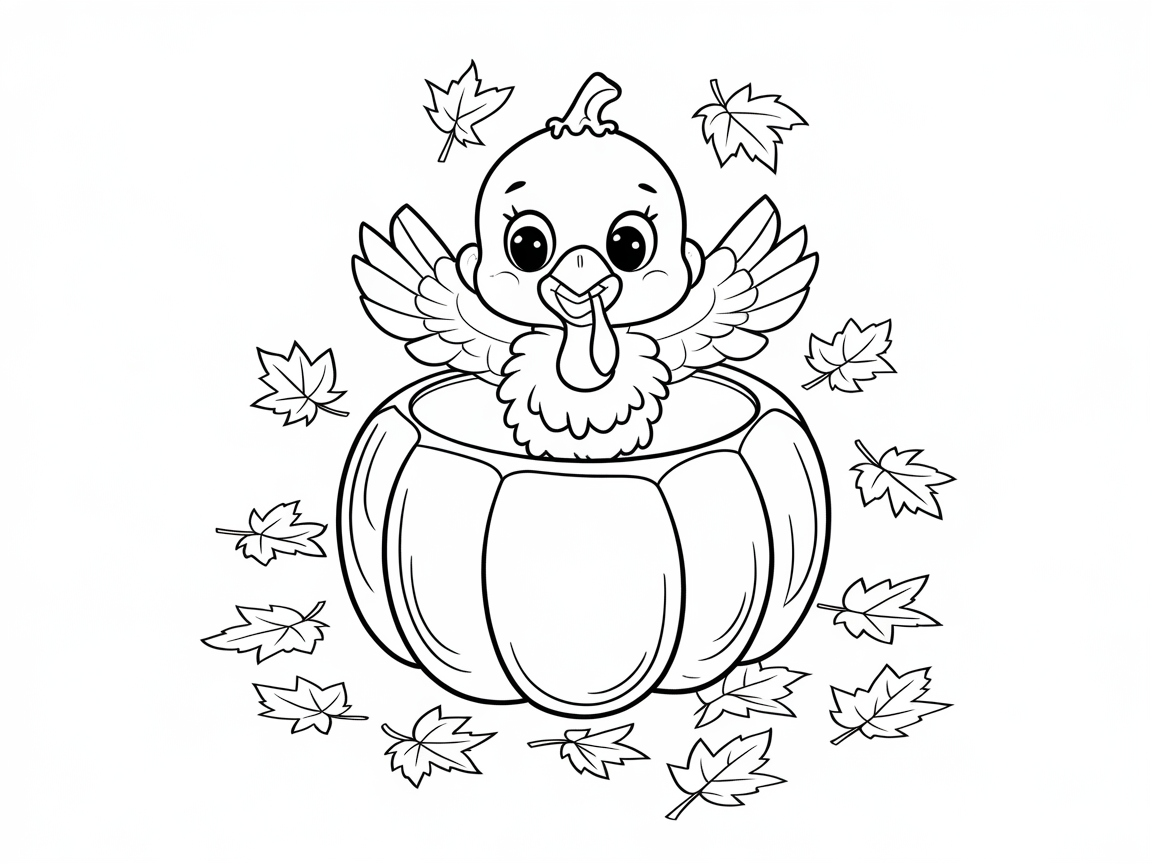 Color This Playful Baby Turkey in a Festive Pumpkin