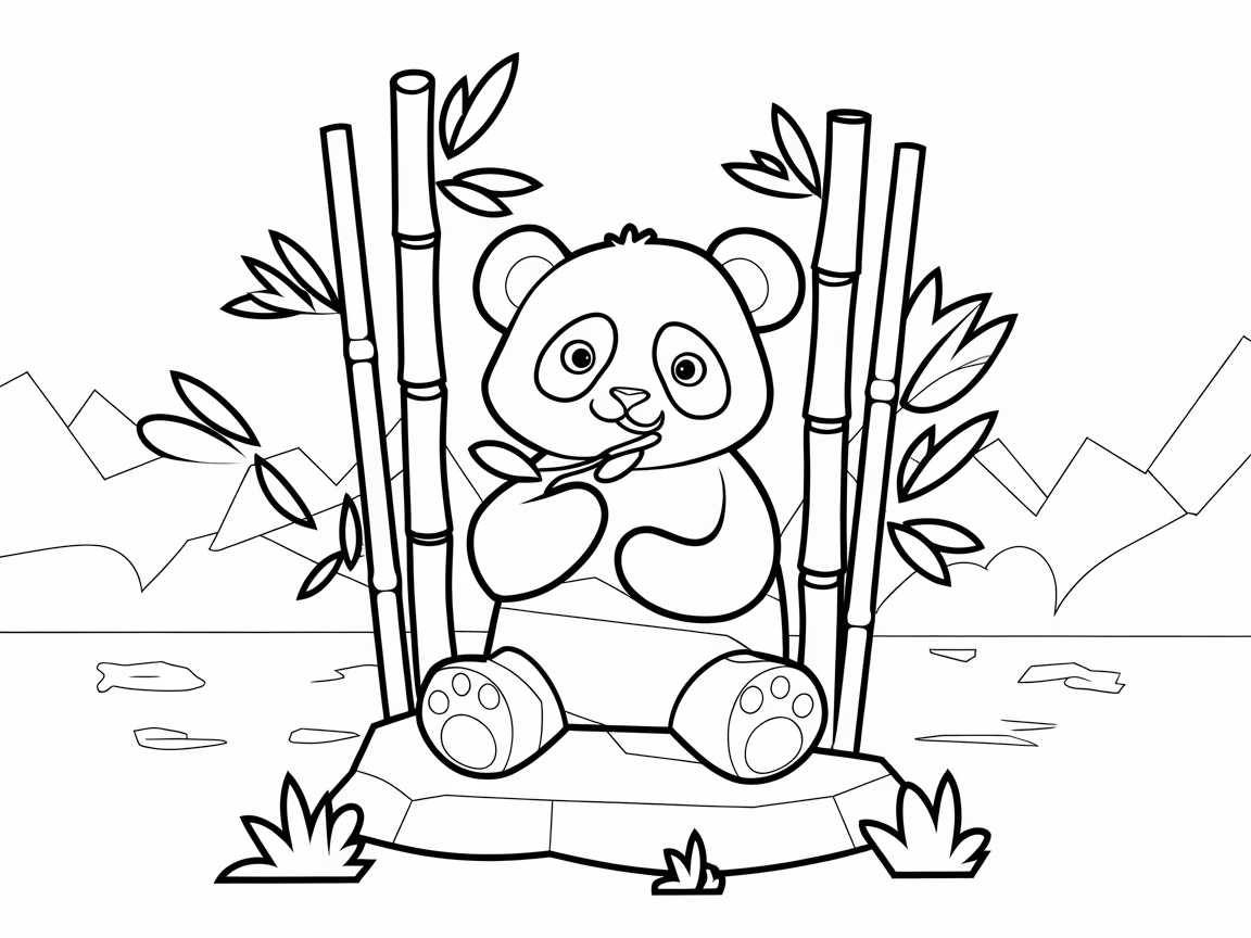 Playful Panda in a Bamboo Forest Coloring Page