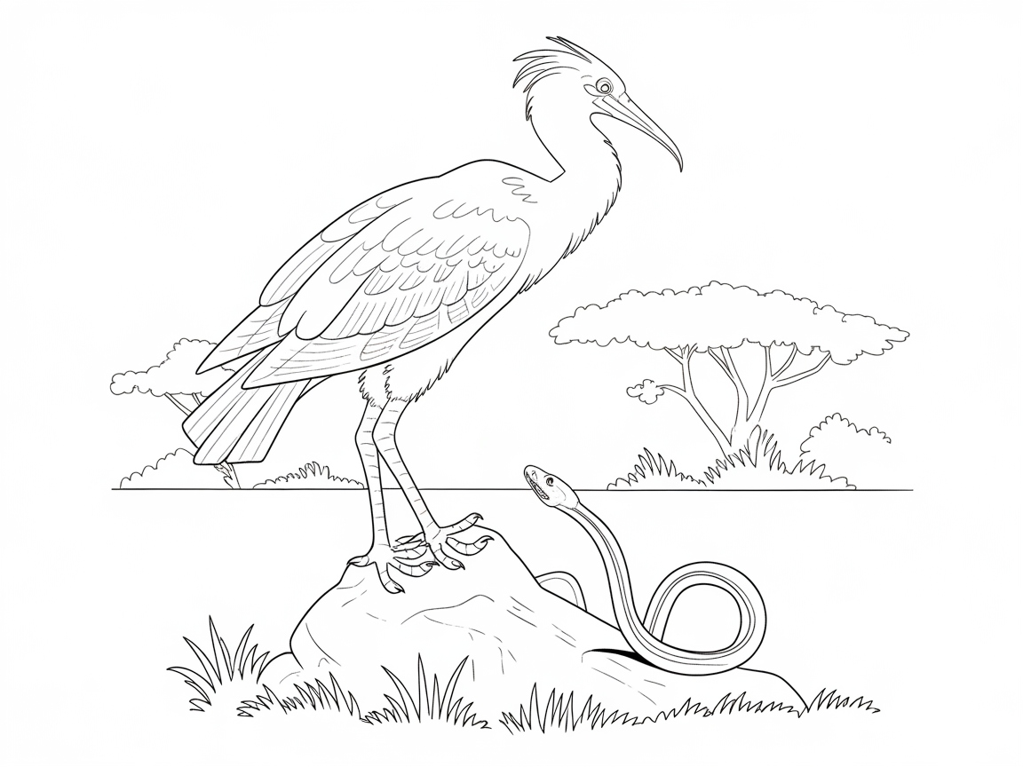 Regal Secretary Bird and Serpent Standoff