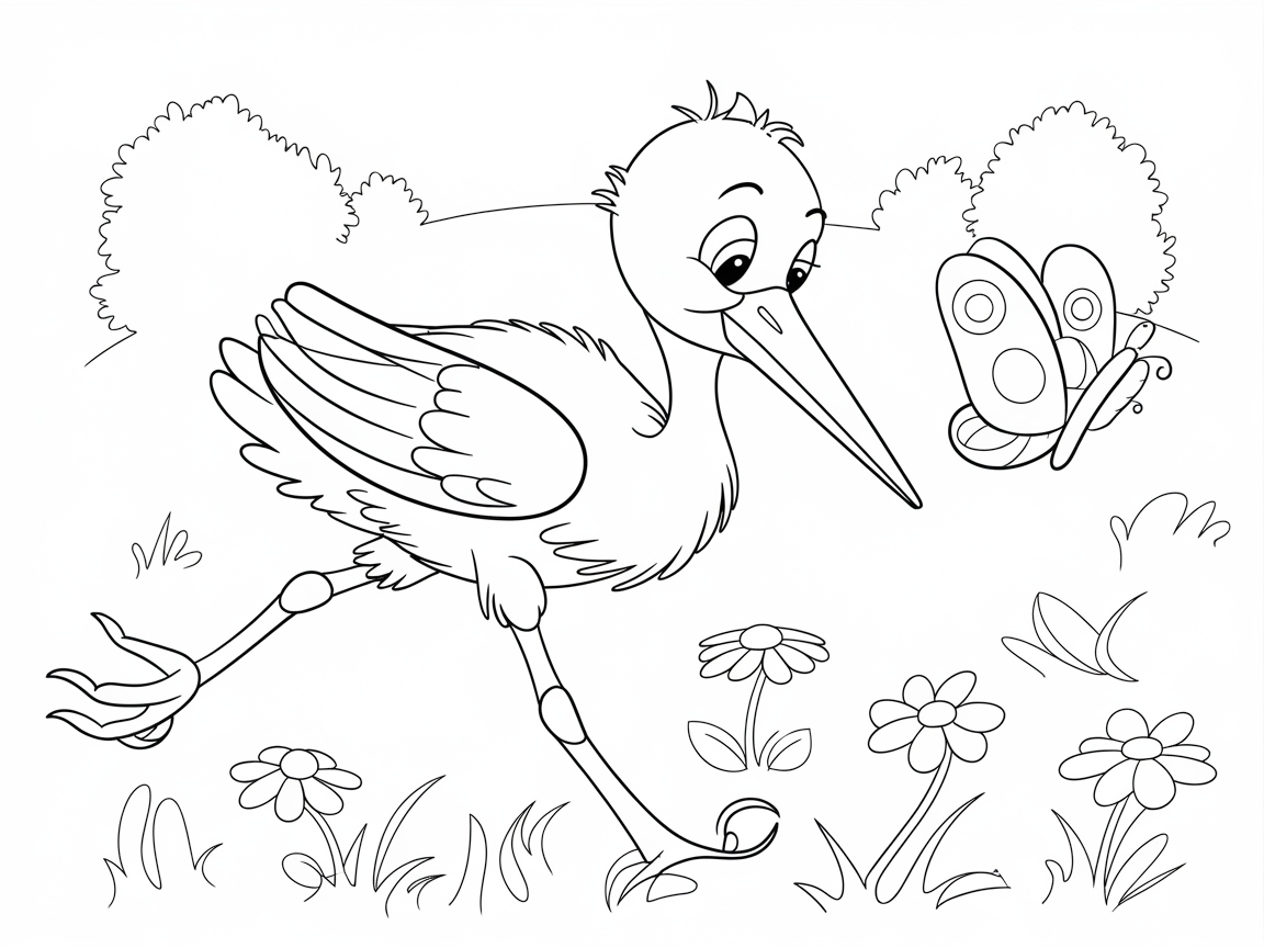 Playful Chick and Curious Butterfly Encounter