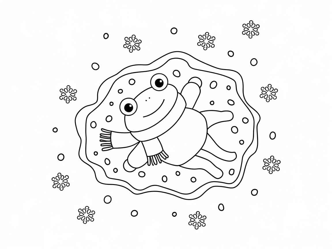 Winter Wonderland Frog Making Snow Angels Coloring Page