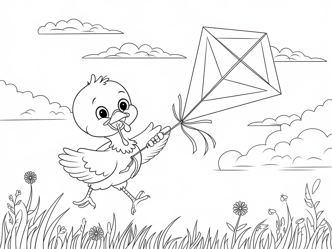 Fly High with This Turkey and Kite Coloring Scene