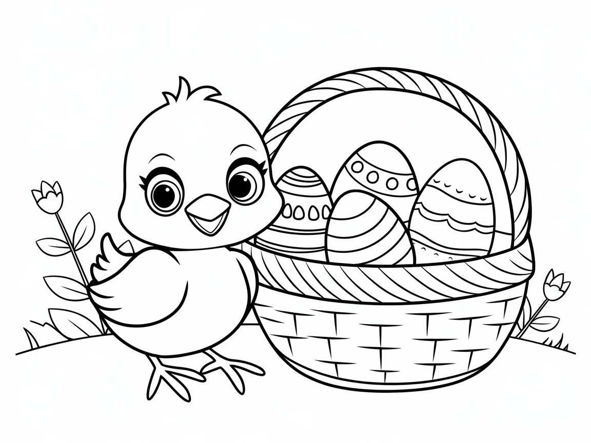 Easter Basket Excitement with Cheerful Chick