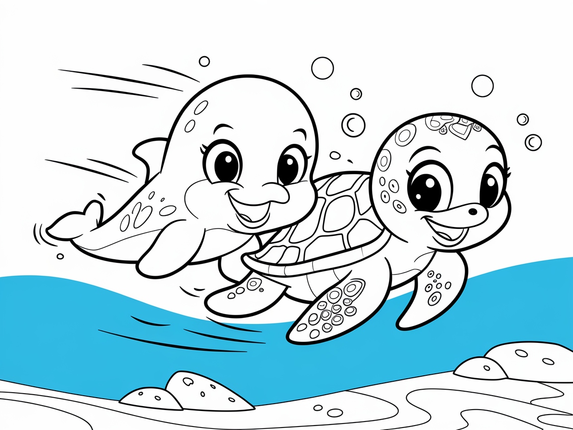Join the Adventure with This Dolphin and Turtle Coloring Page