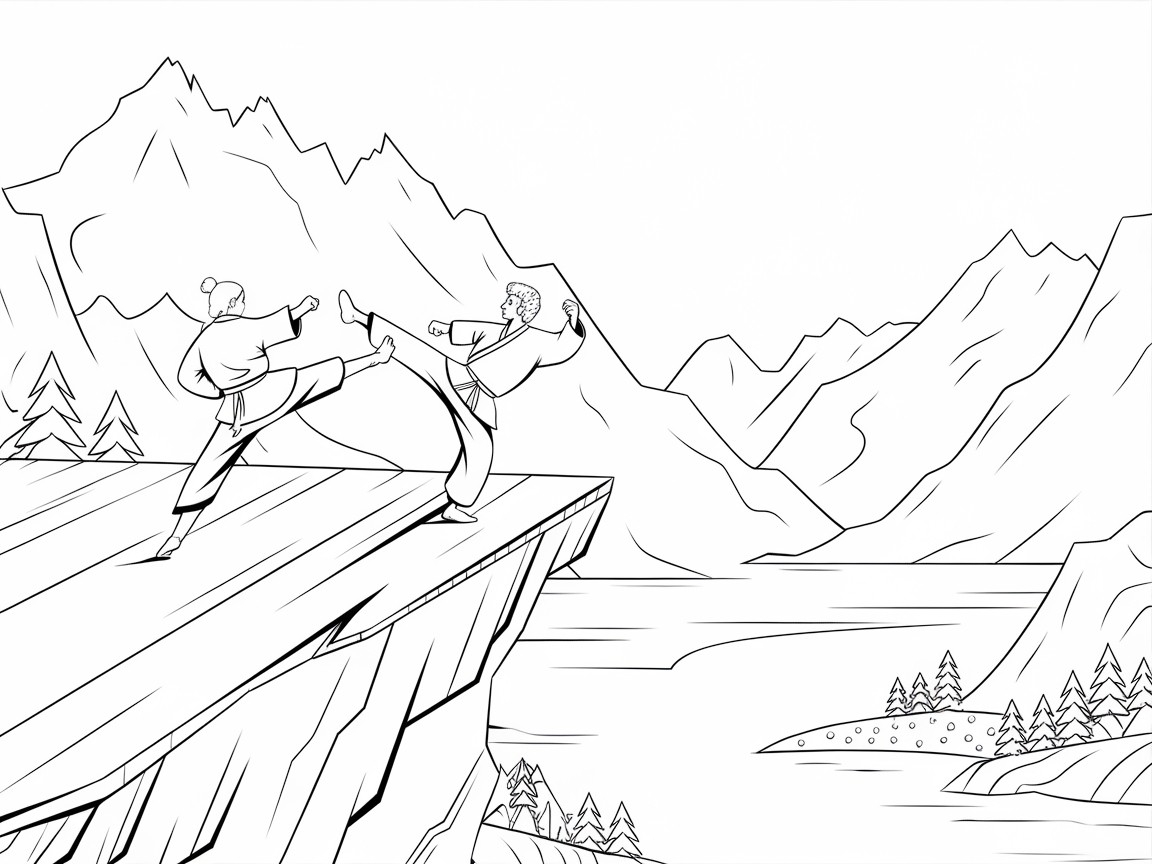 Martial Arts Showdown on a Mountain Edge