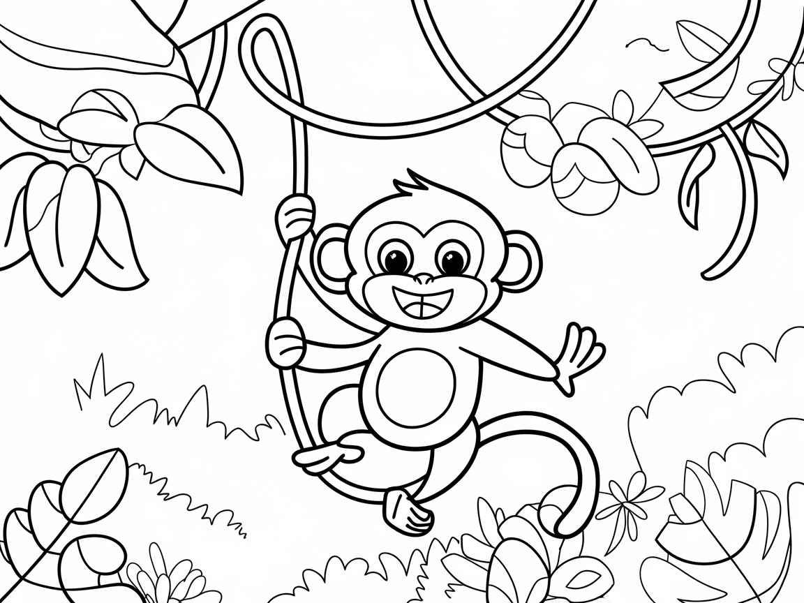 Cheerful Monkey Swinging Through the Jungle