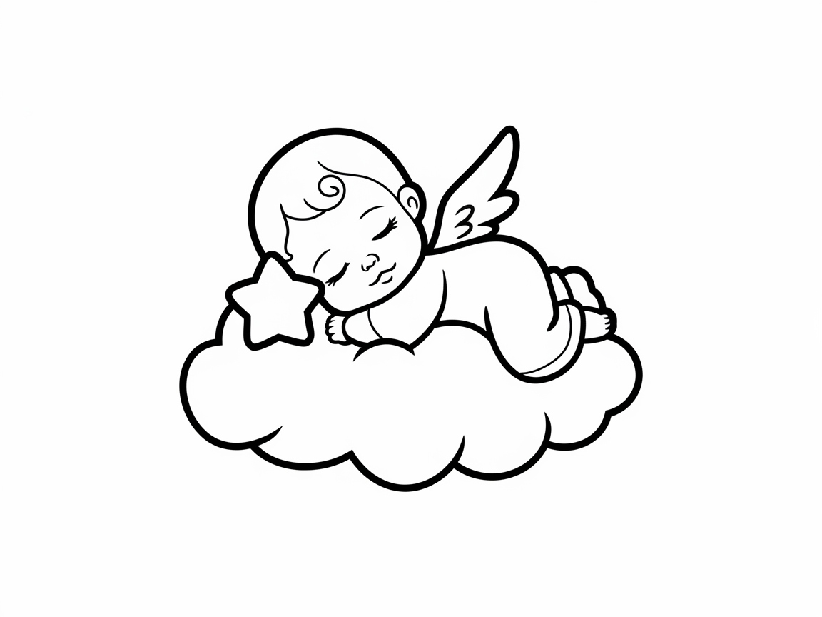 Adorable Sleeping Baby Angel on a Cloud