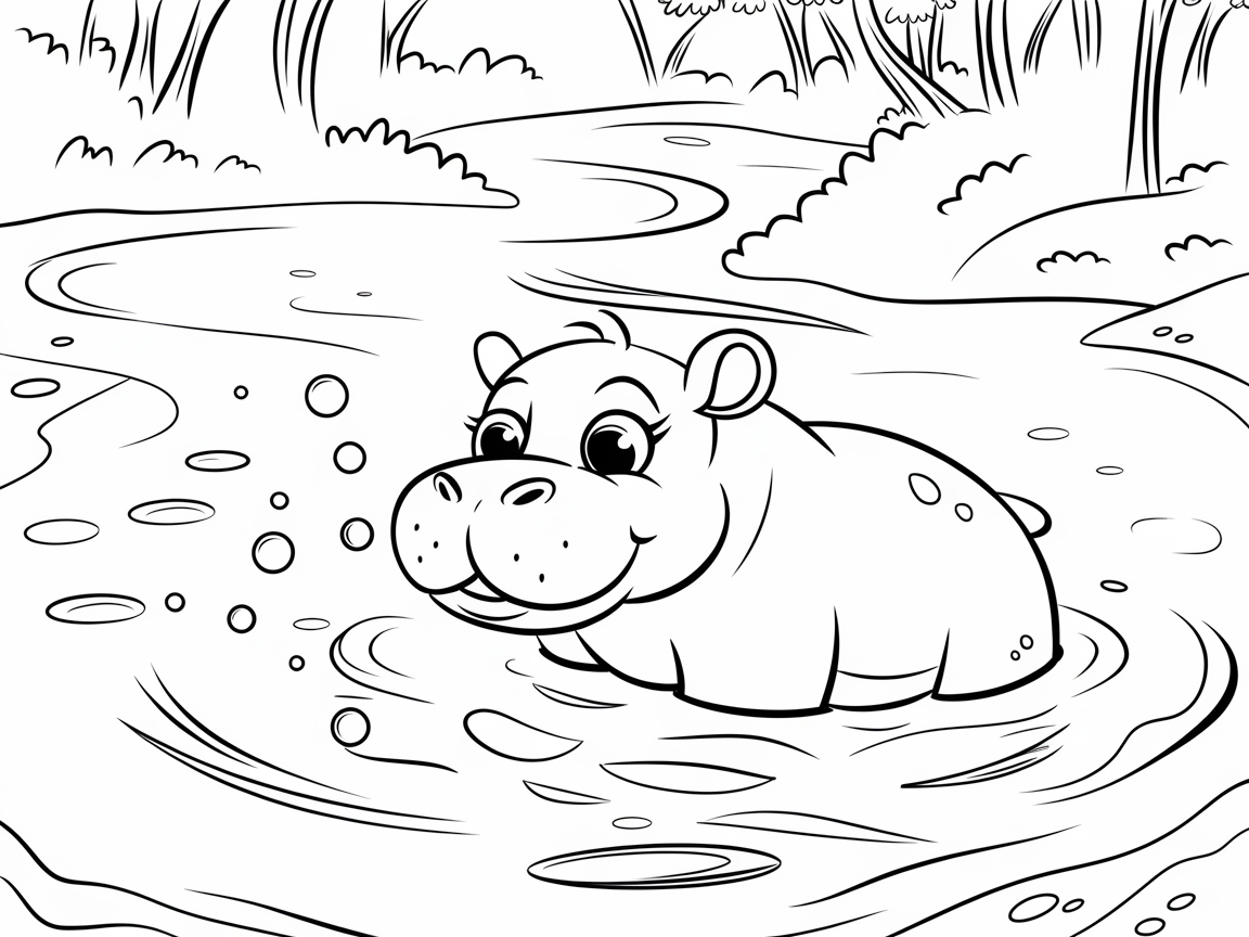 Happy Hippo Splashing in the River