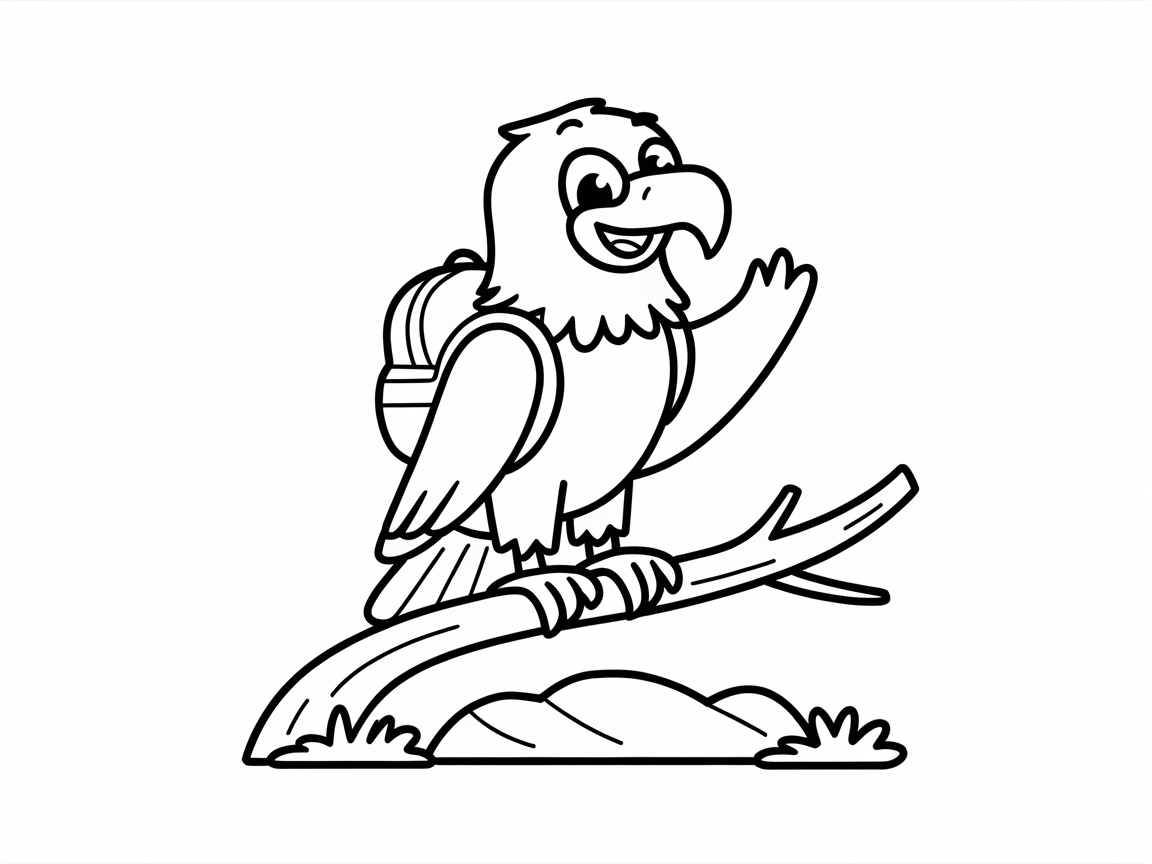 Adventurous Cartoon Eagle with a Backpack