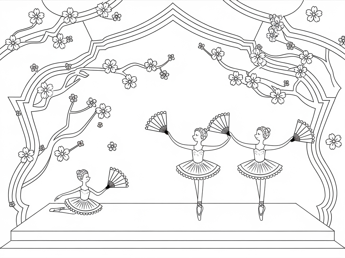 Ballerinas in a Blossoming Spring Stage