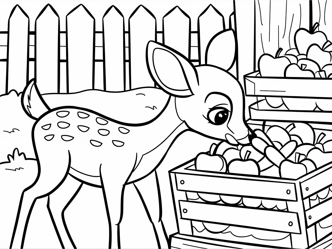 Curious Fawn Exploring an Orchard Bounty