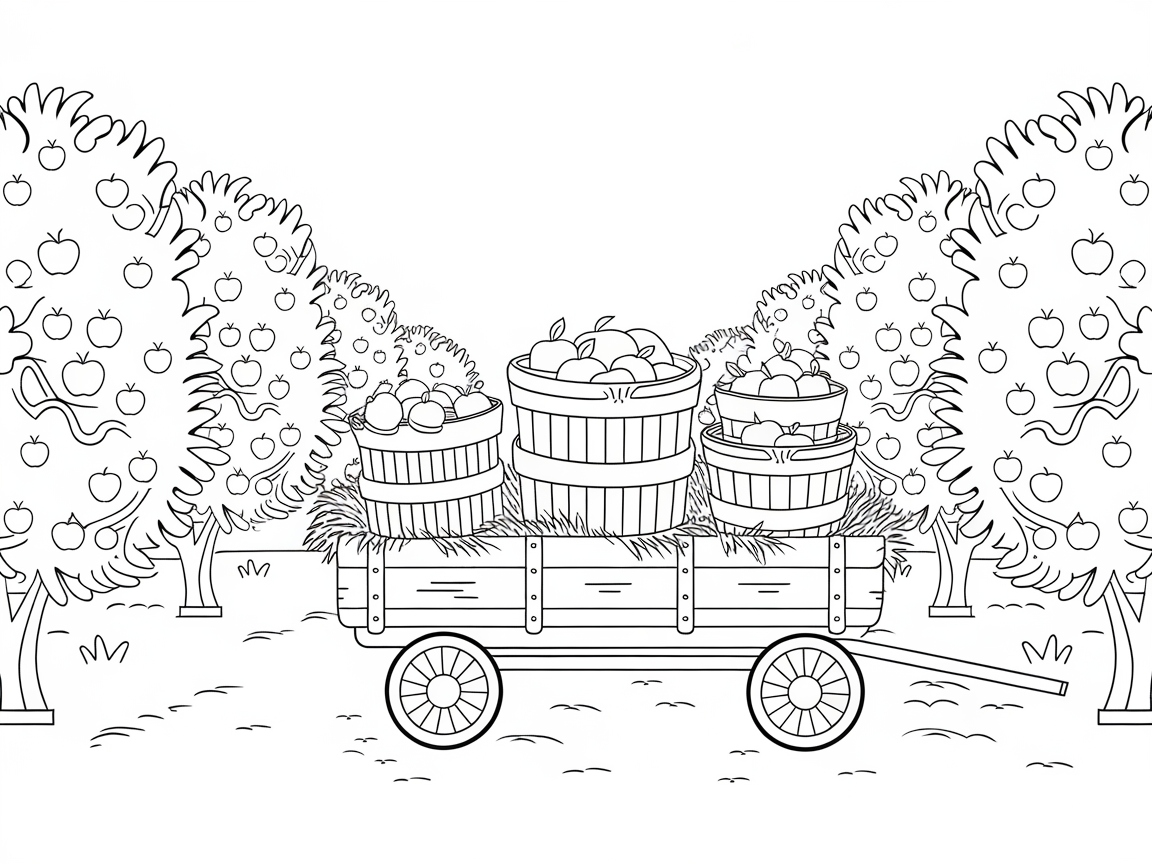 Roll Into Harvest with This Charming Apple Cart Coloring Page