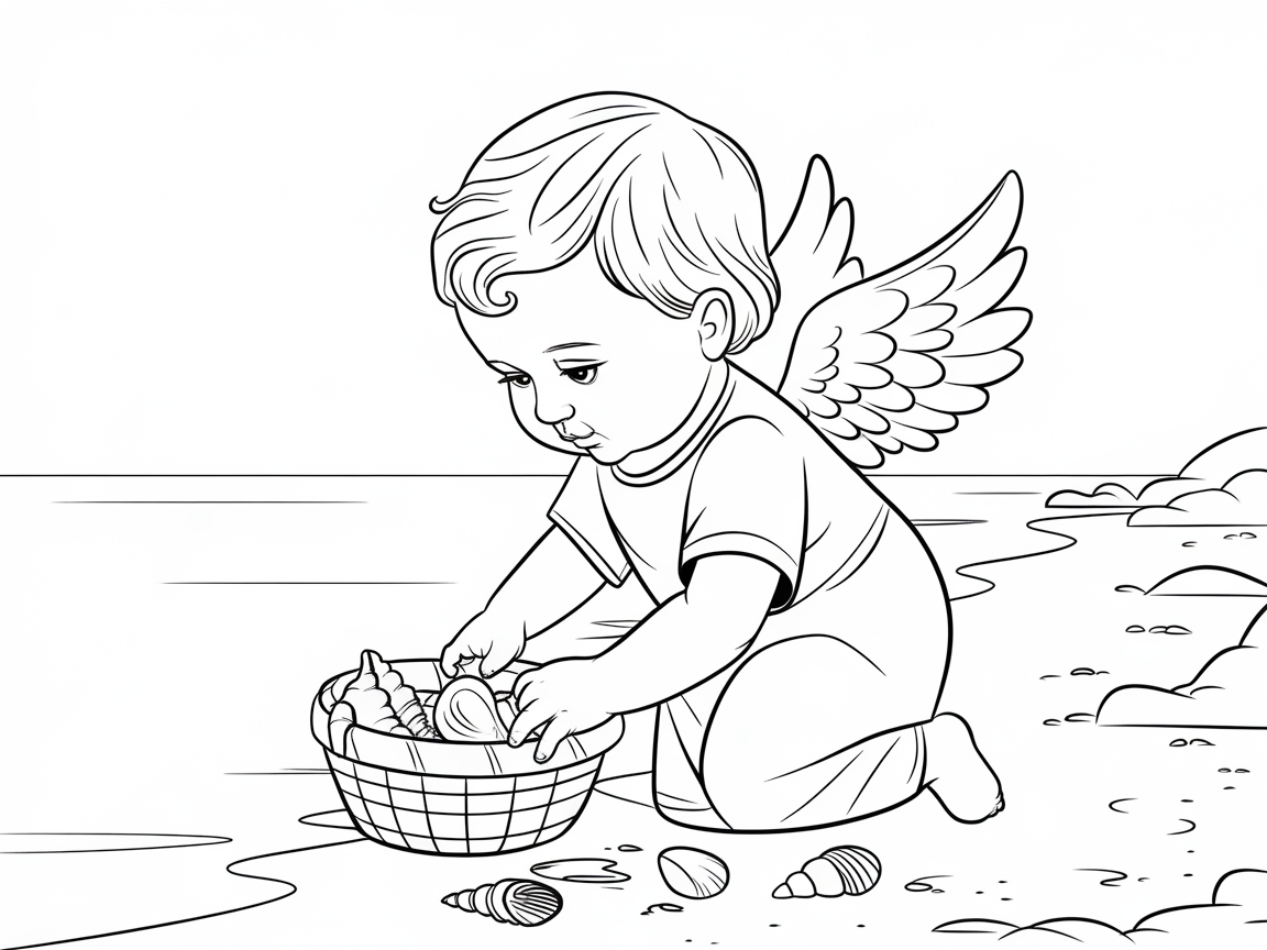 Sweet Beachcombing Angel Collecting Seashells