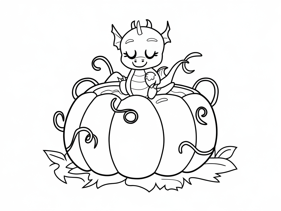 Cozy Baby Dragon in a Pumpkin Patch