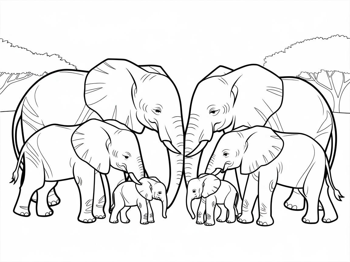 Delightful Herd of Elephants in a Family Parade