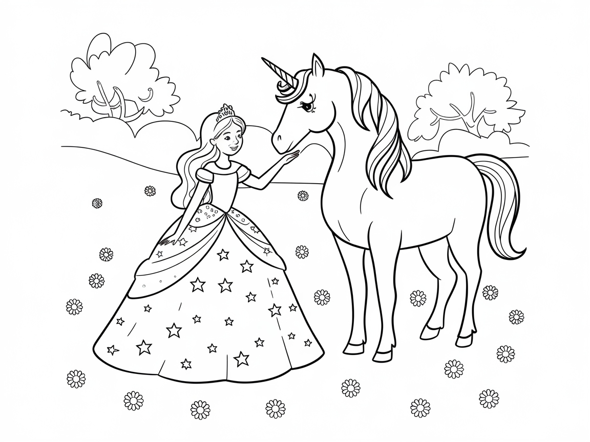 Enchanting Princess with Her Majestic Unicorn
