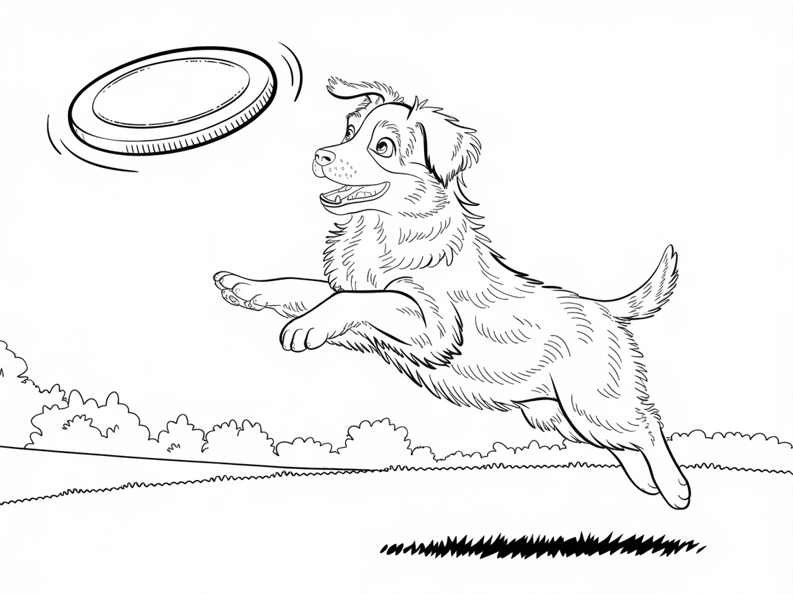 Playful Australian Shepherd Chasing a Frisbee