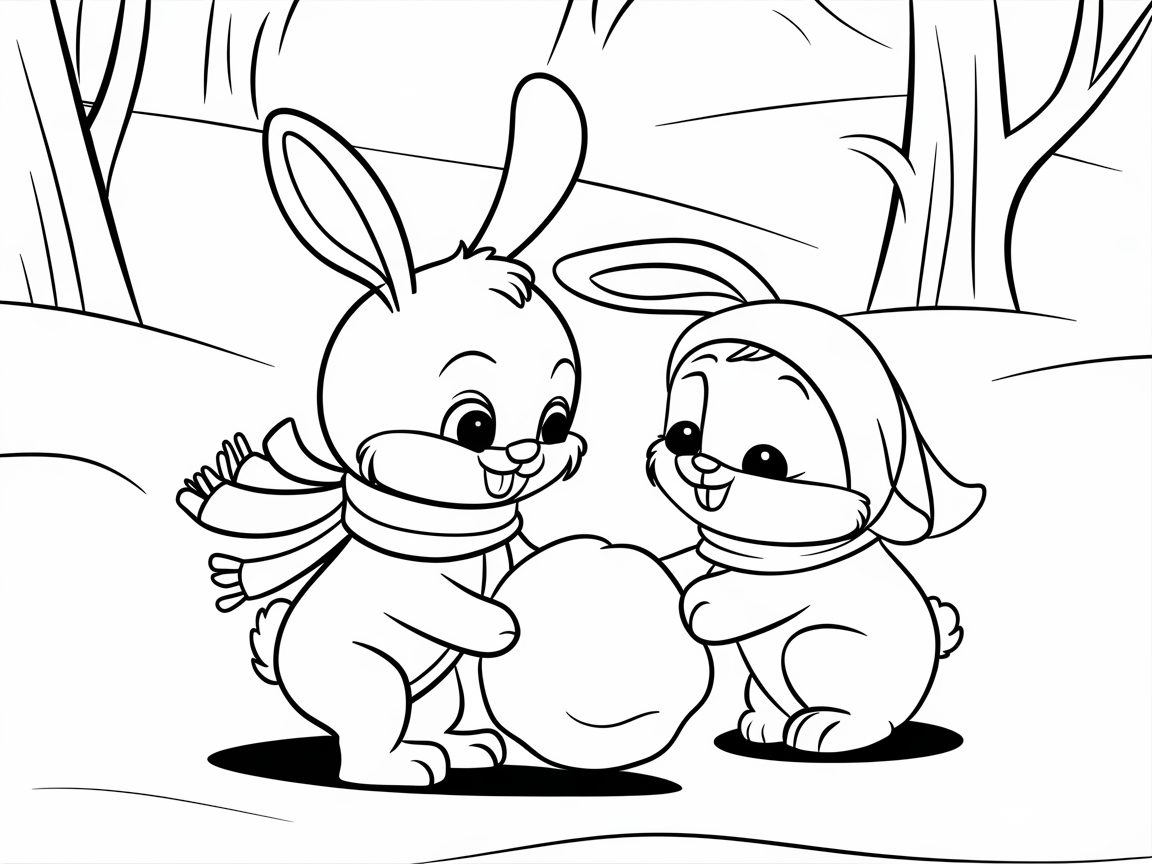 Winter Wonderland with Playful Bunny Friends