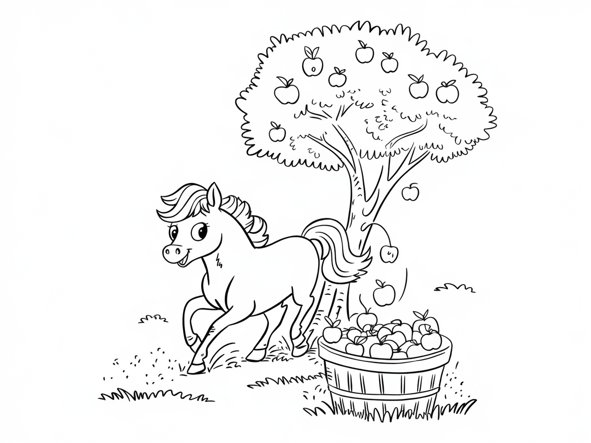 Charming Pony Under the Apple Tree Coloring Page