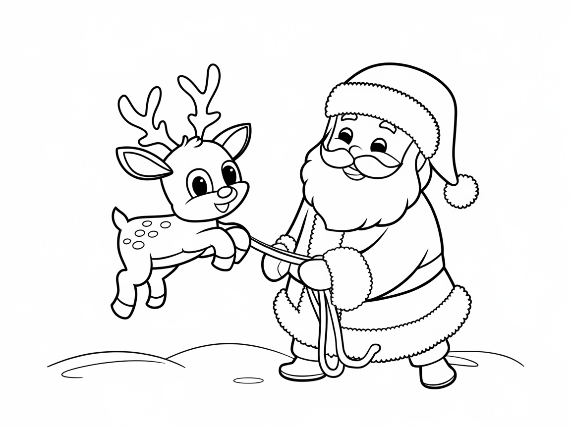 Santa and Baby Reindeer Ready for Holiday Fun