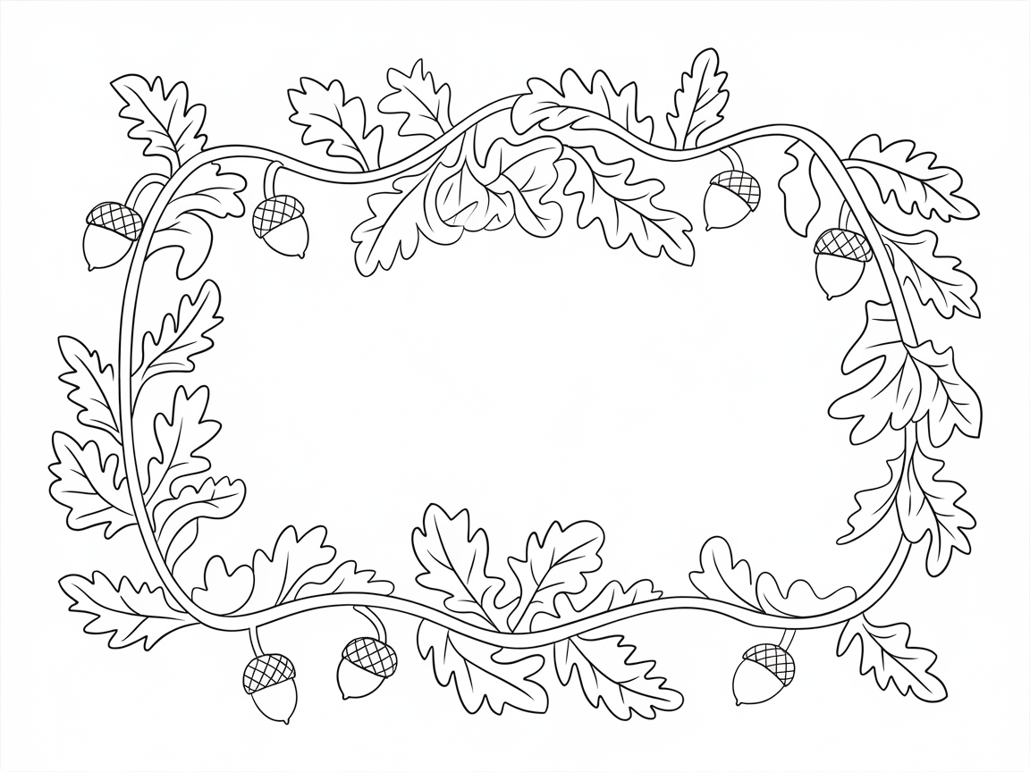 Decorative Oak Leaf Frame with Acorns Coloring Page