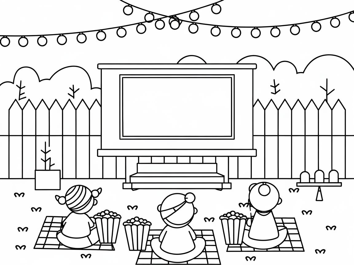 Enjoy a Backyard Movie Night with This Coloring Page