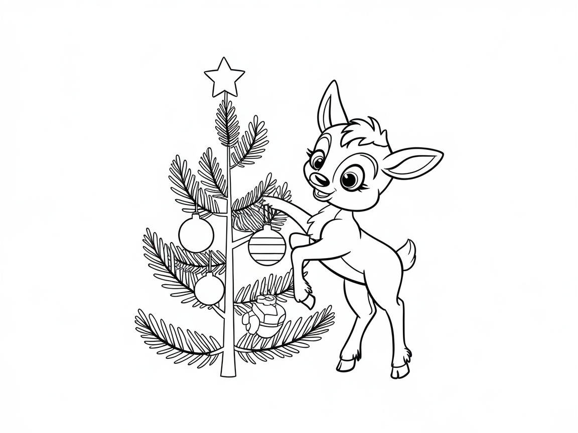 Festive Baby Reindeer Trimming the Tree