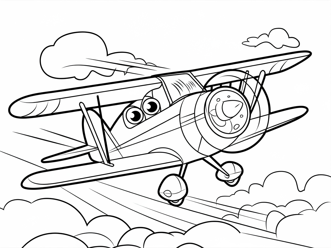 Up, Up, and Away with This Cheery Biplane Coloring Page