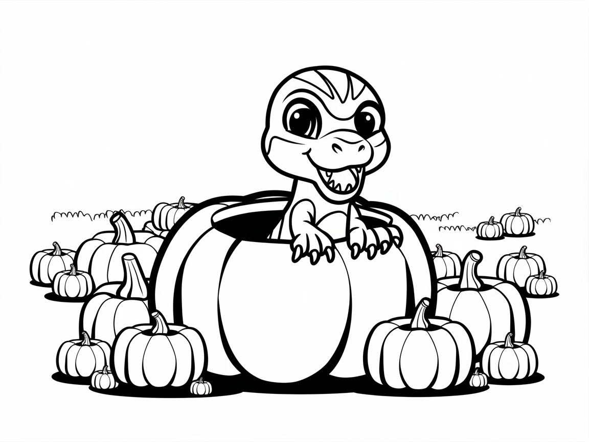 Peek-a-Boo Raptor in a Pumpkin Patch