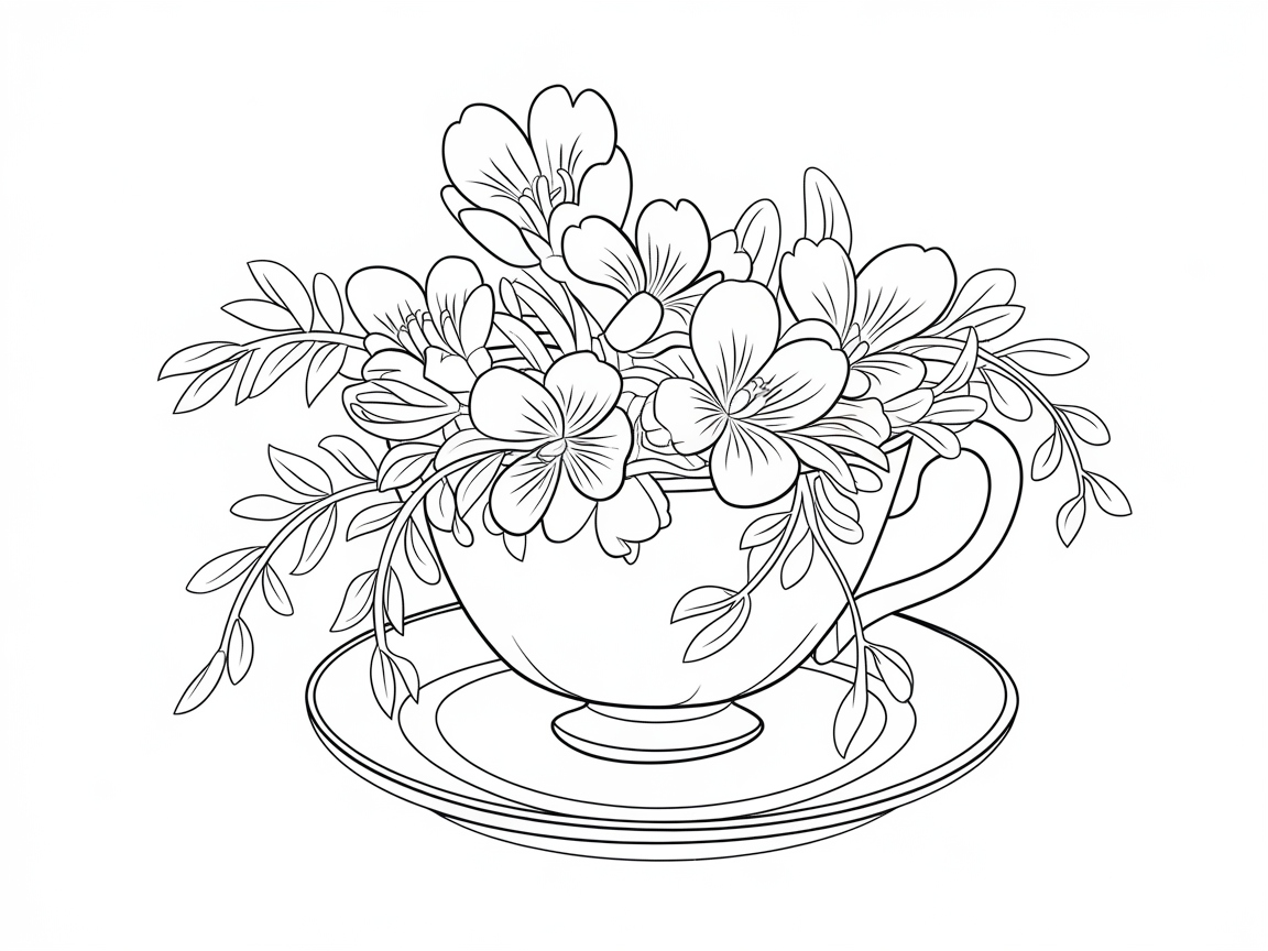 Charming Floral Teacup Coloring Delight
