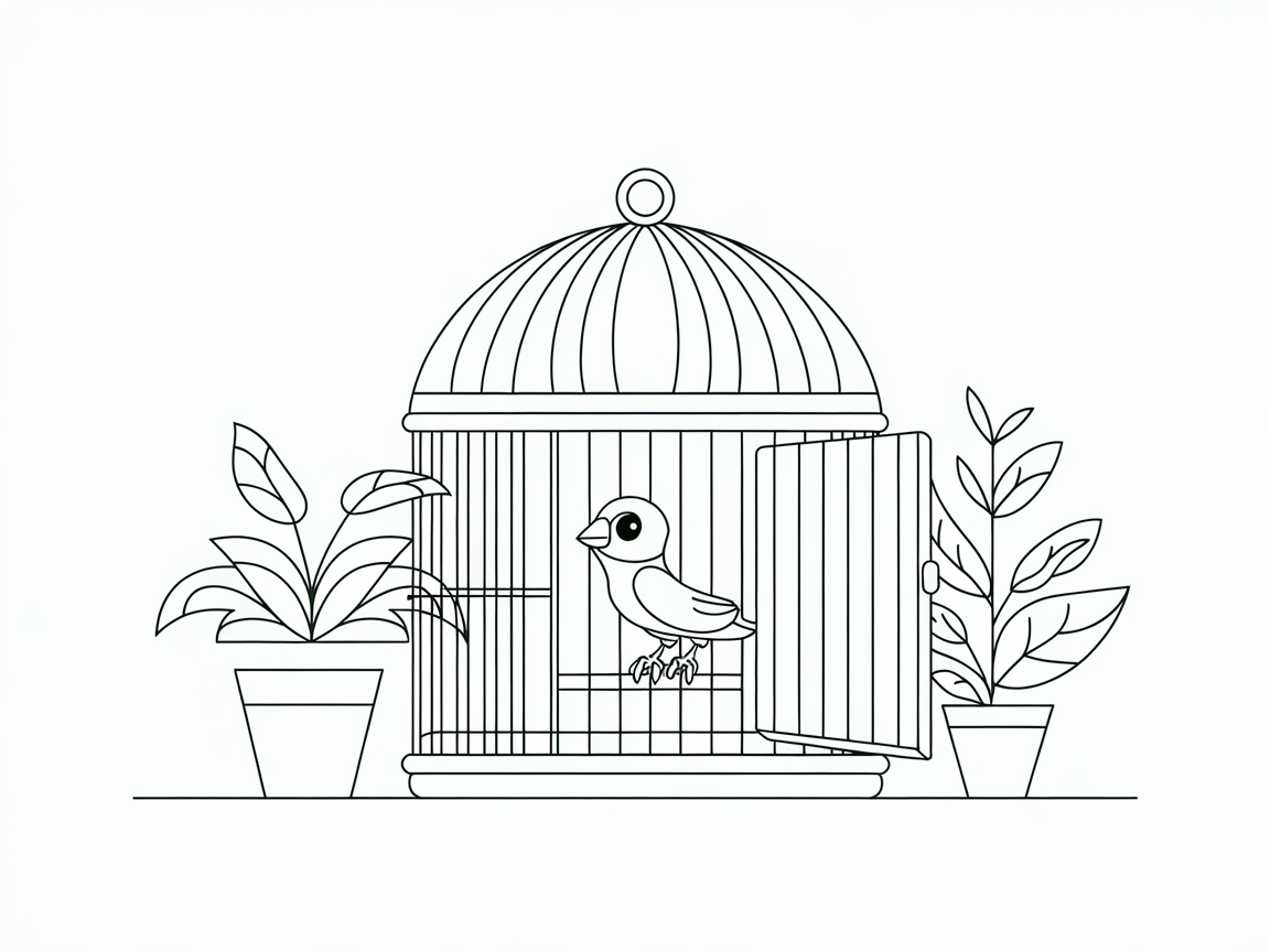 Curious Chick Exploring an Open Cage