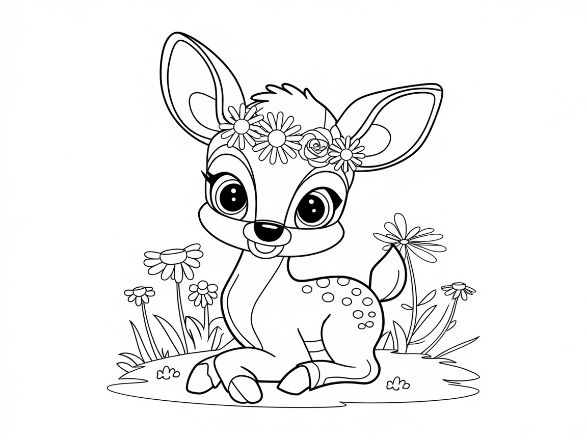 Charming Fawn with a Floral Crown in a Meadow