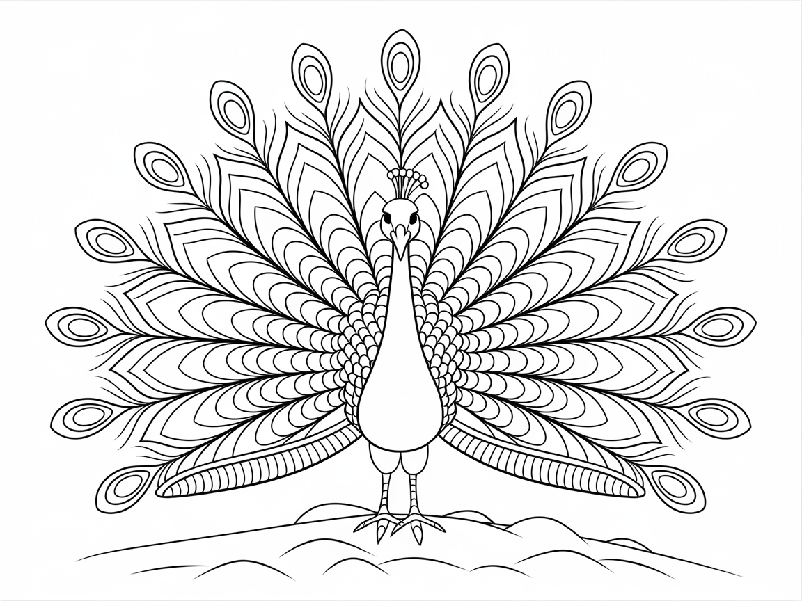 Elegant Peacock Display Coloring Page