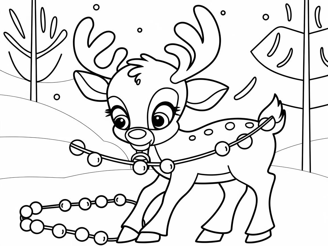 Charming Baby Reindeer with Festive Garland