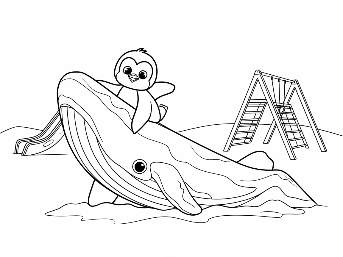 Playful Penguin on a Whale Playground