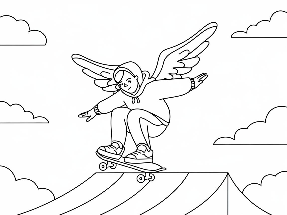 Skateboard Angel Catching Air