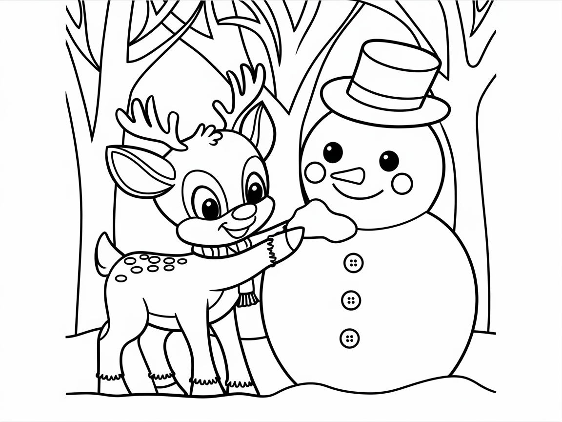 Charming Reindeer and Snowman Duo in a Winter Wonderland