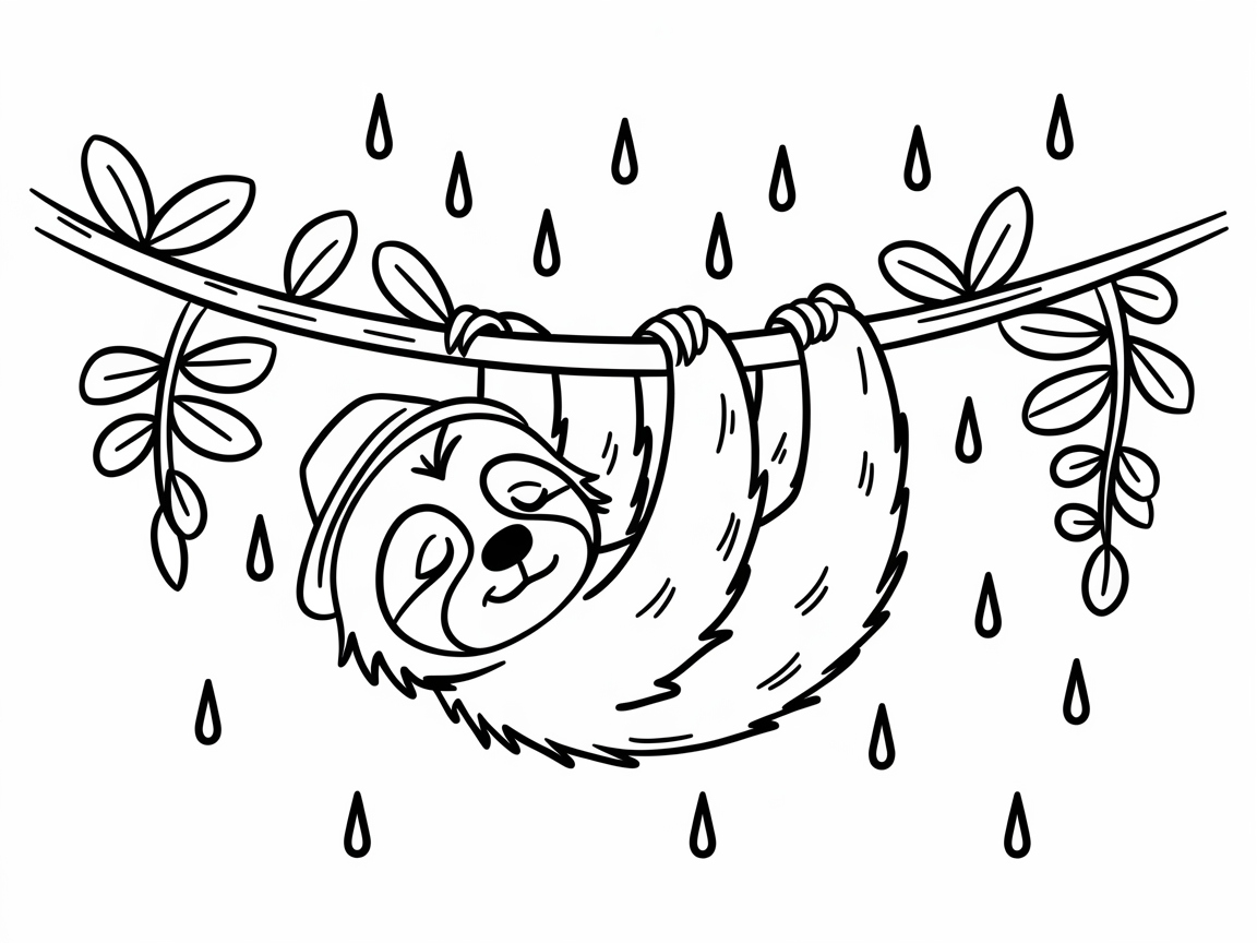 Sleepy Baby Sloth in the Rain