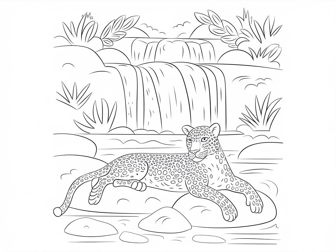 Relax with This Serene Jaguar and Waterfall Scene