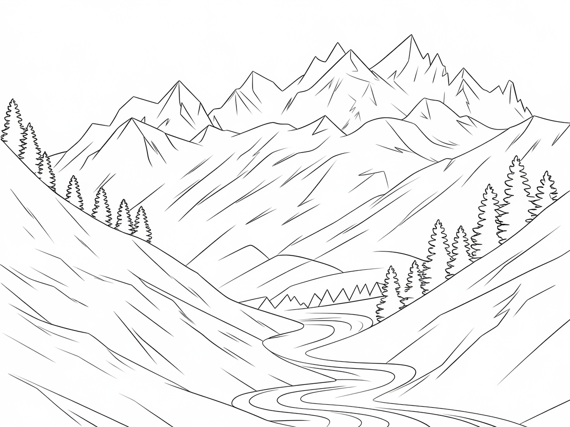 Color Your Own Majestic Mountain Landscape