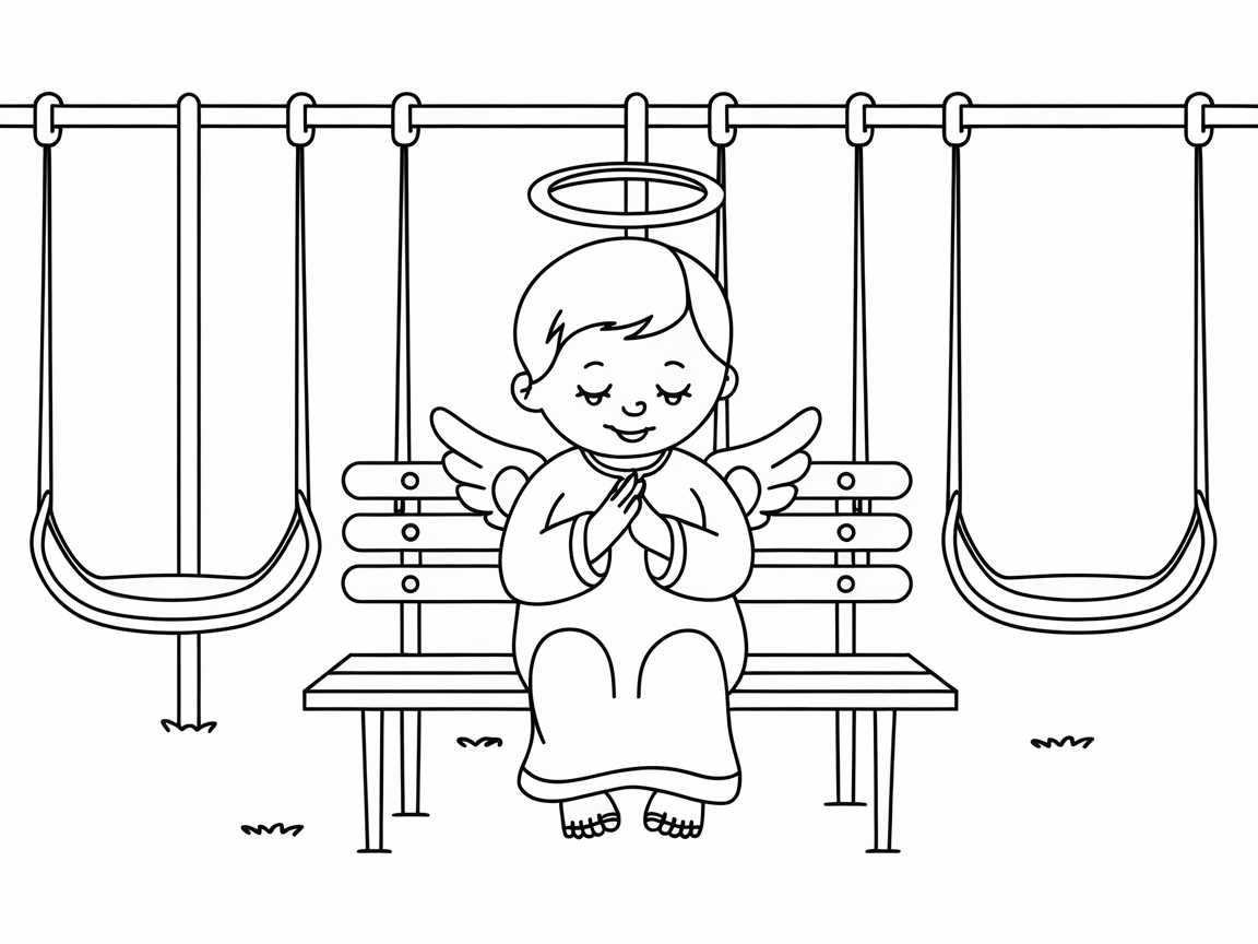 Peaceful Baby Angel on a Park Bench Coloring Page