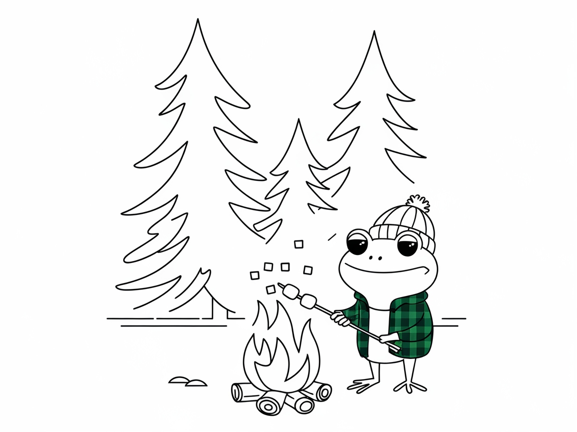 Cozy Campfire Frog Coloring Page