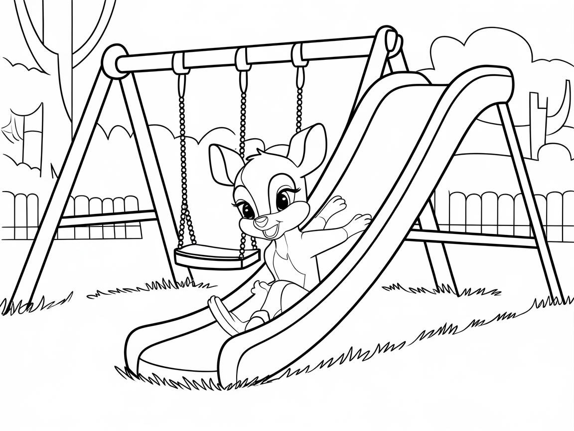 Playground Fun with a Cheerful Fawn on a Slide